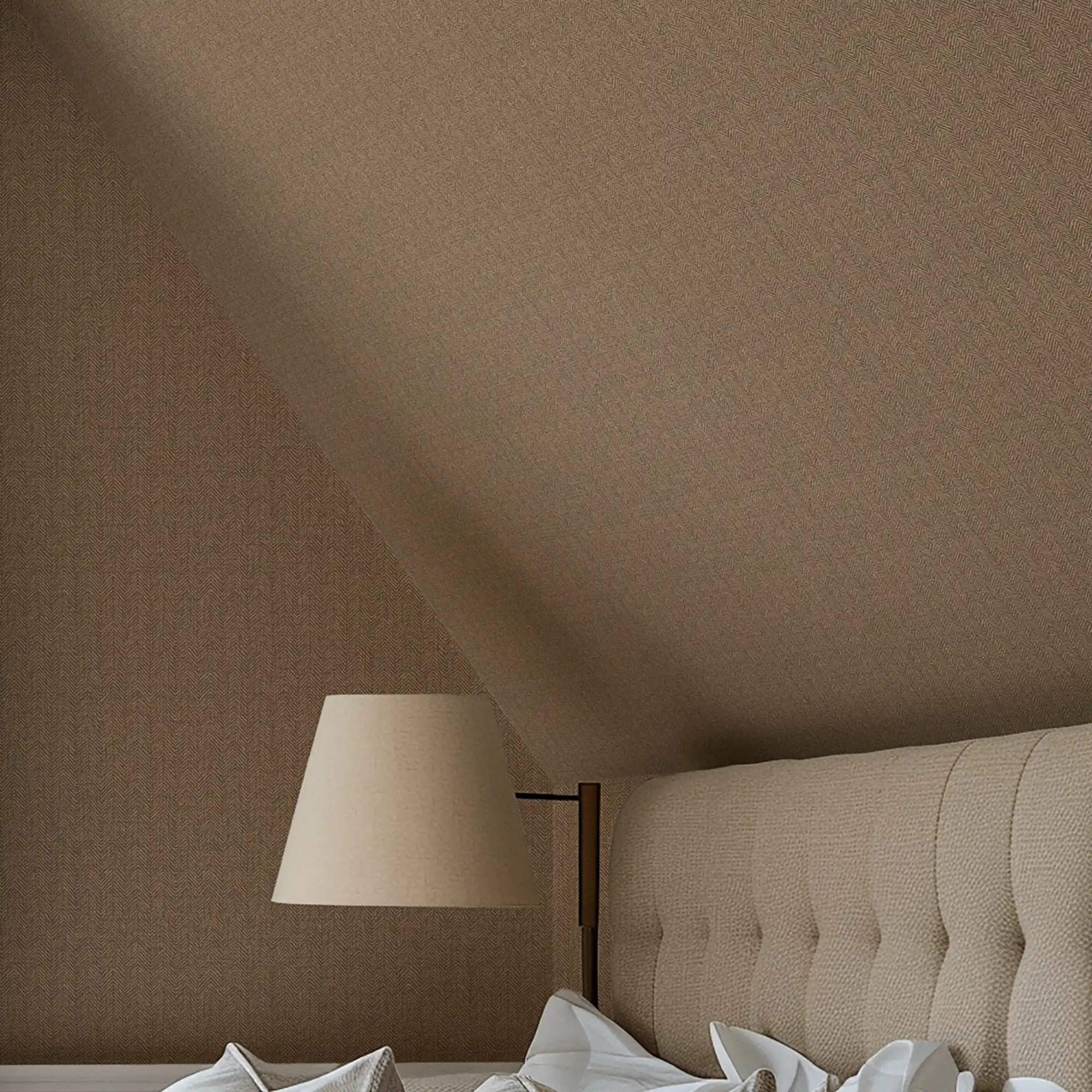 Royal Herringbone Wallpaper in Dark Camel