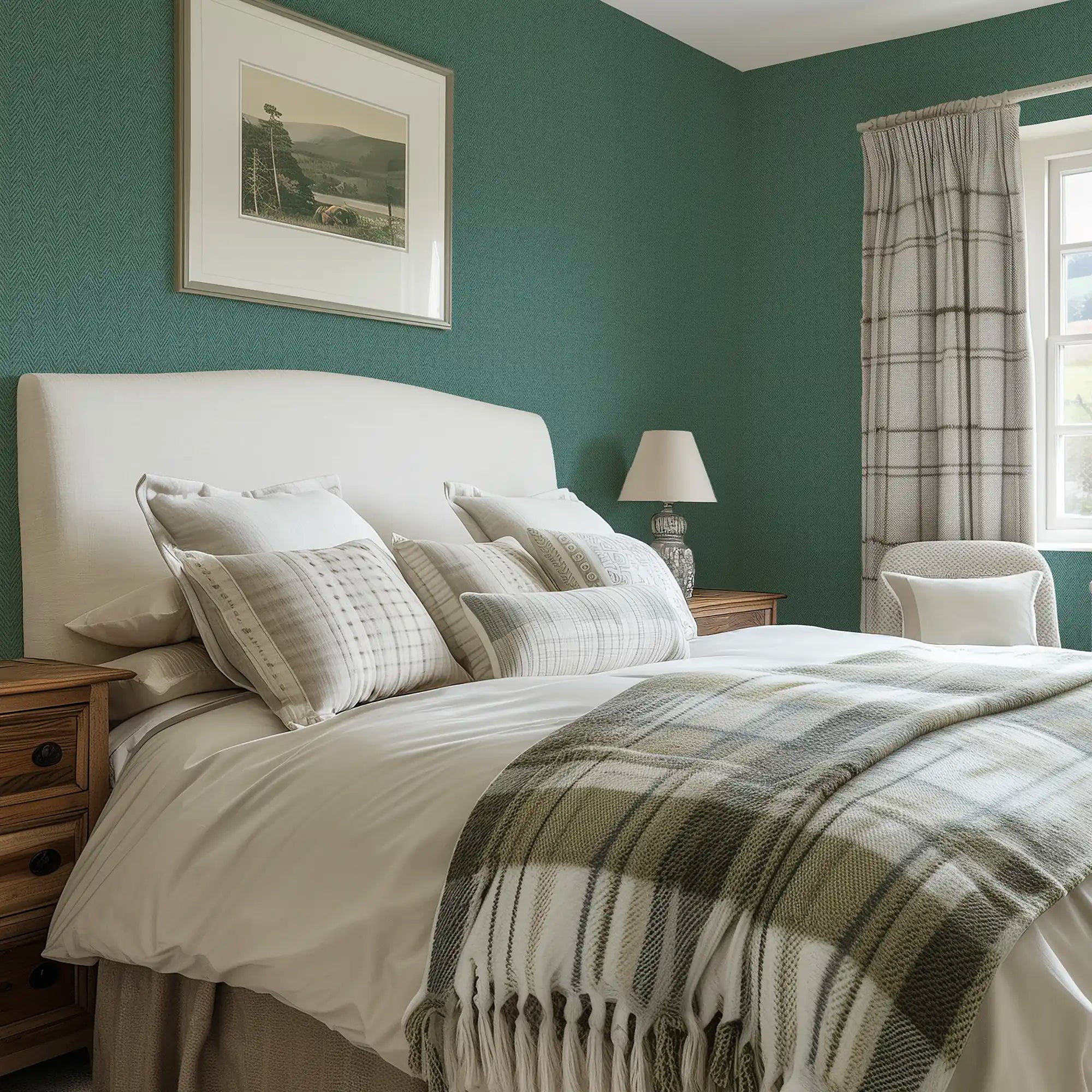 Royal Herringbone Wallpaper in Dark Seafoam