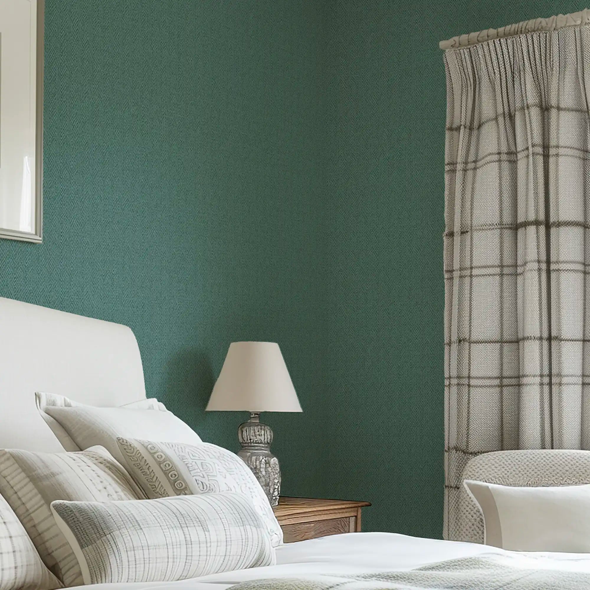 Royal Herringbone Wallpaper in Dark Seafoam