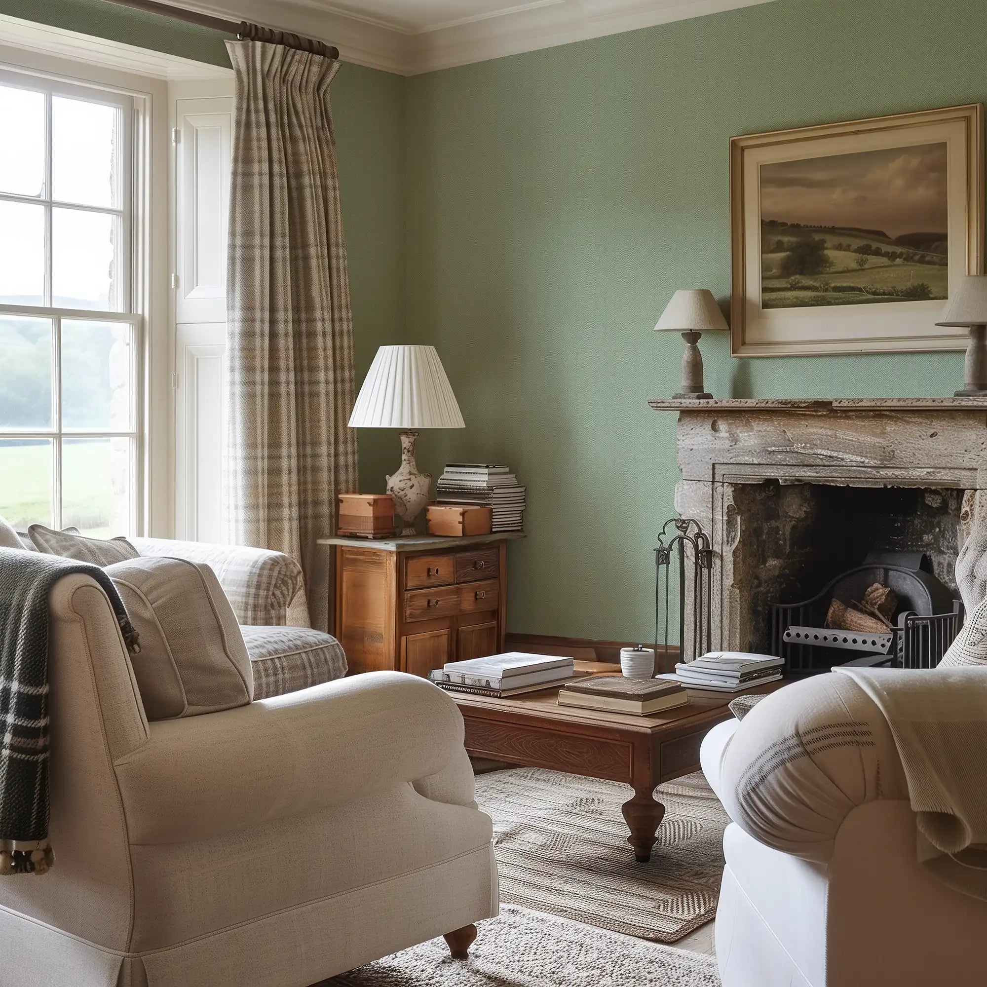 Royal Herringbone Wallpaper in Sage