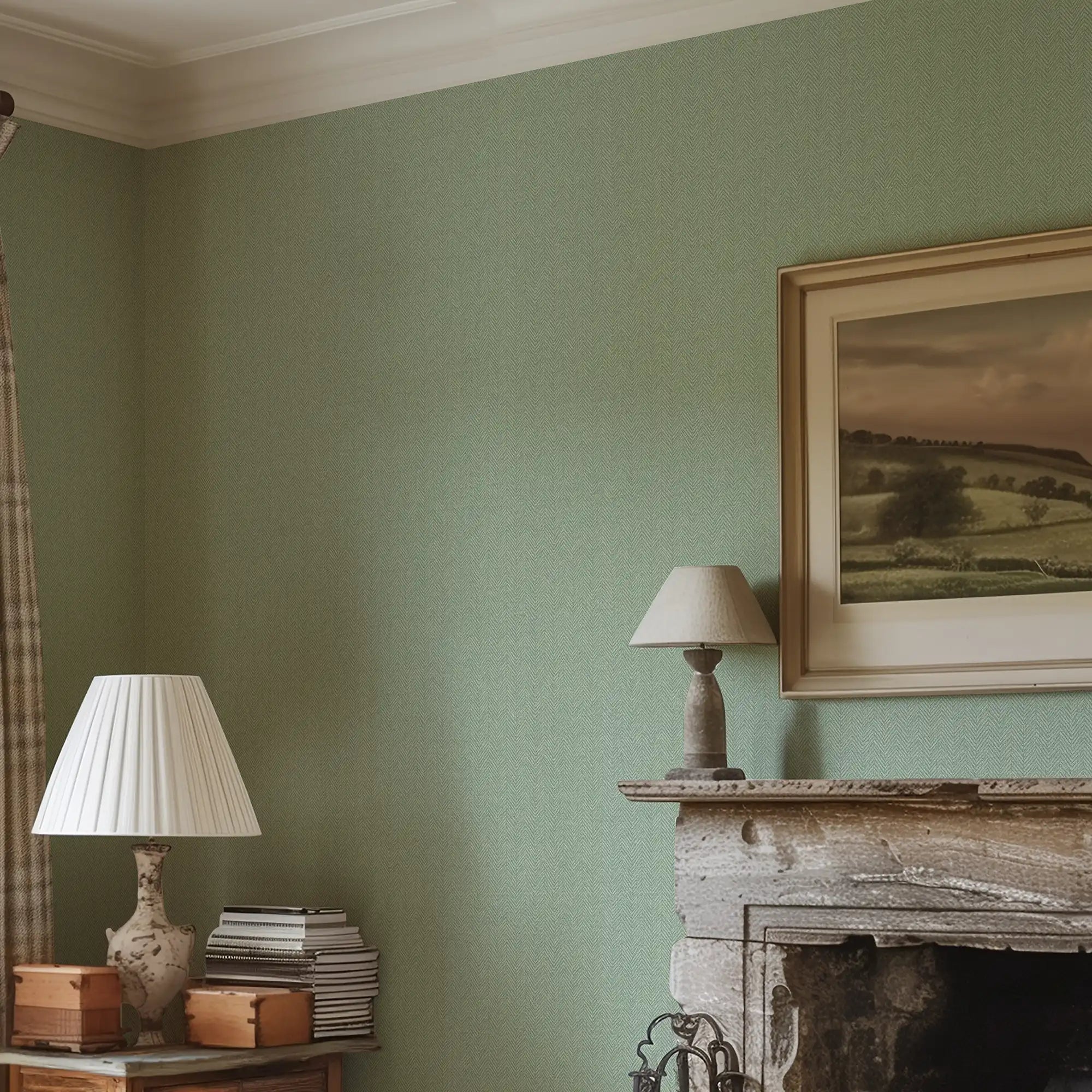 Royal Herringbone Wallpaper in Sage