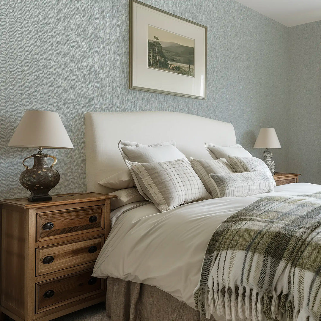 Royal Herringbone Wallpaper in Soft Teal