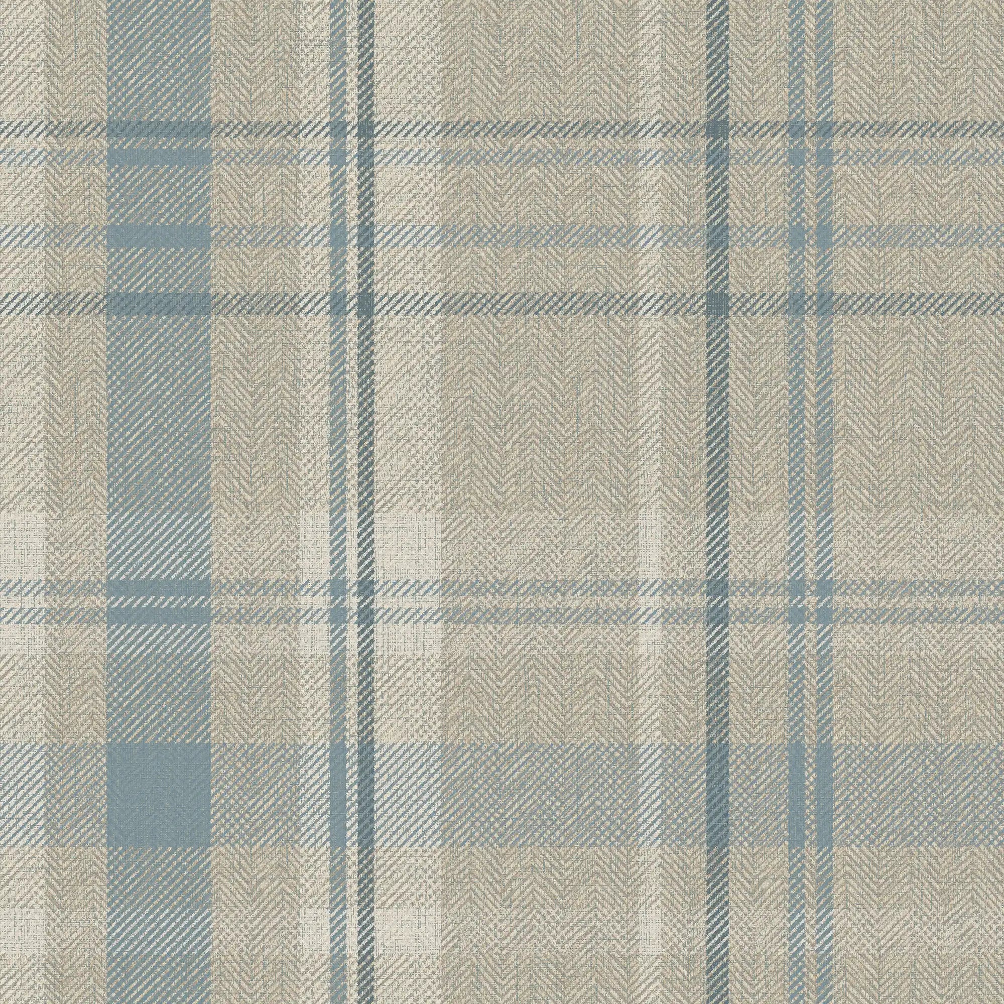 Royal Herringbone Tartan Wallpaper in Beige, Soft Teal and Cream