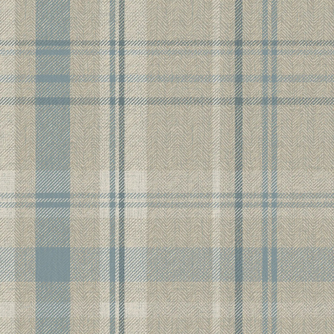 Royal Herringbone Tartan Wallpaper in Beige, Soft Teal and Cream