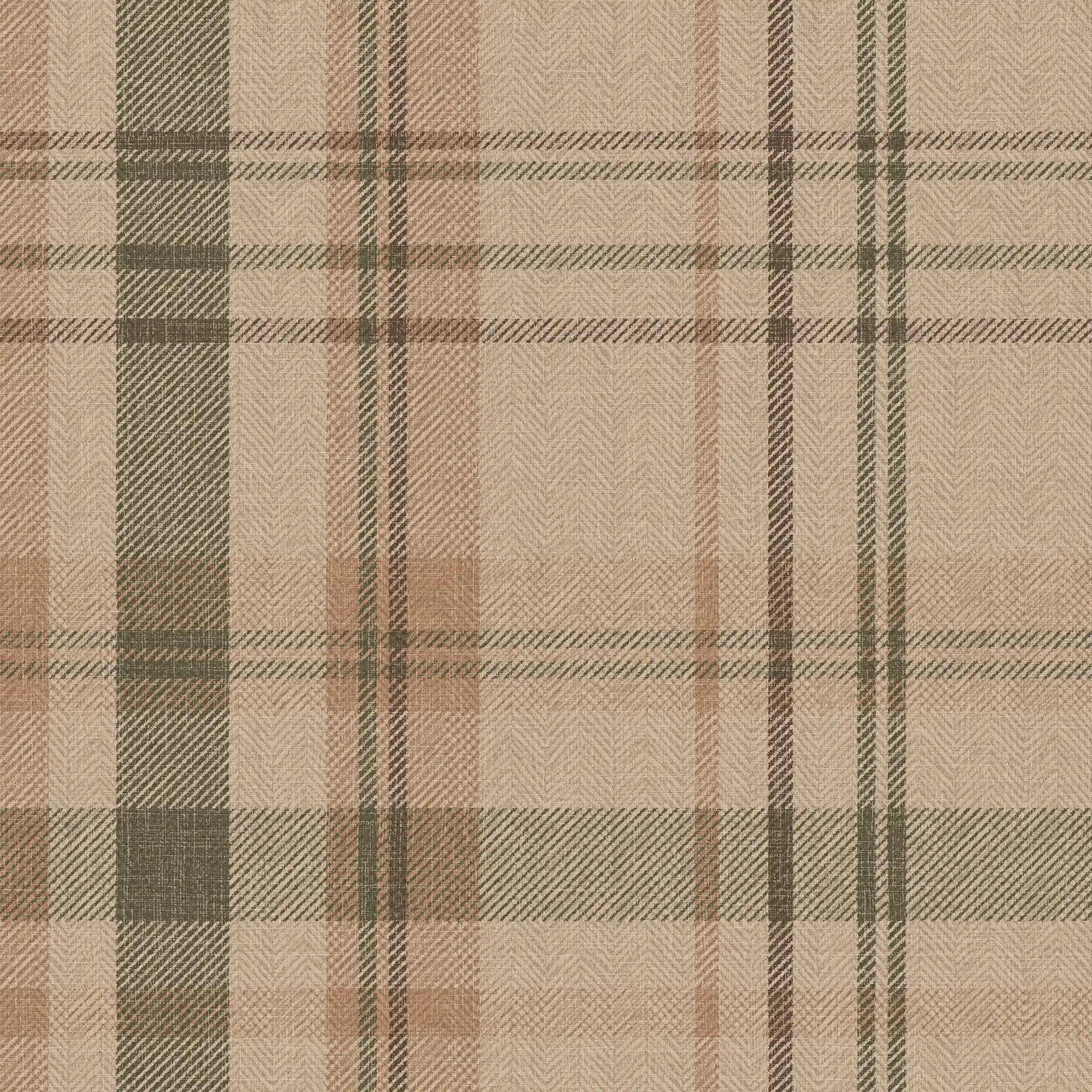 Royal Herringbone Tartan Wallpaper in Camel, Whiskey and Peat