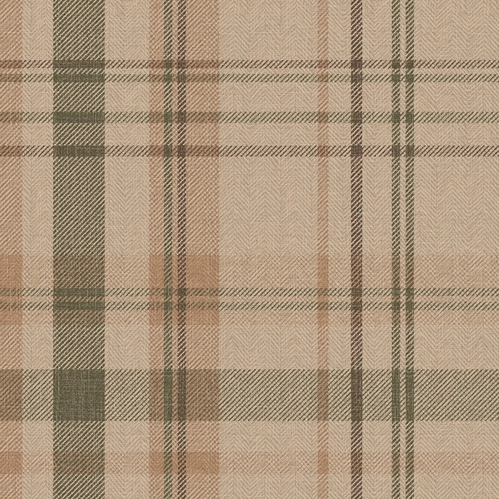 Royal Herringbone Tartan Wallpaper in Camel, Whiskey and Peat