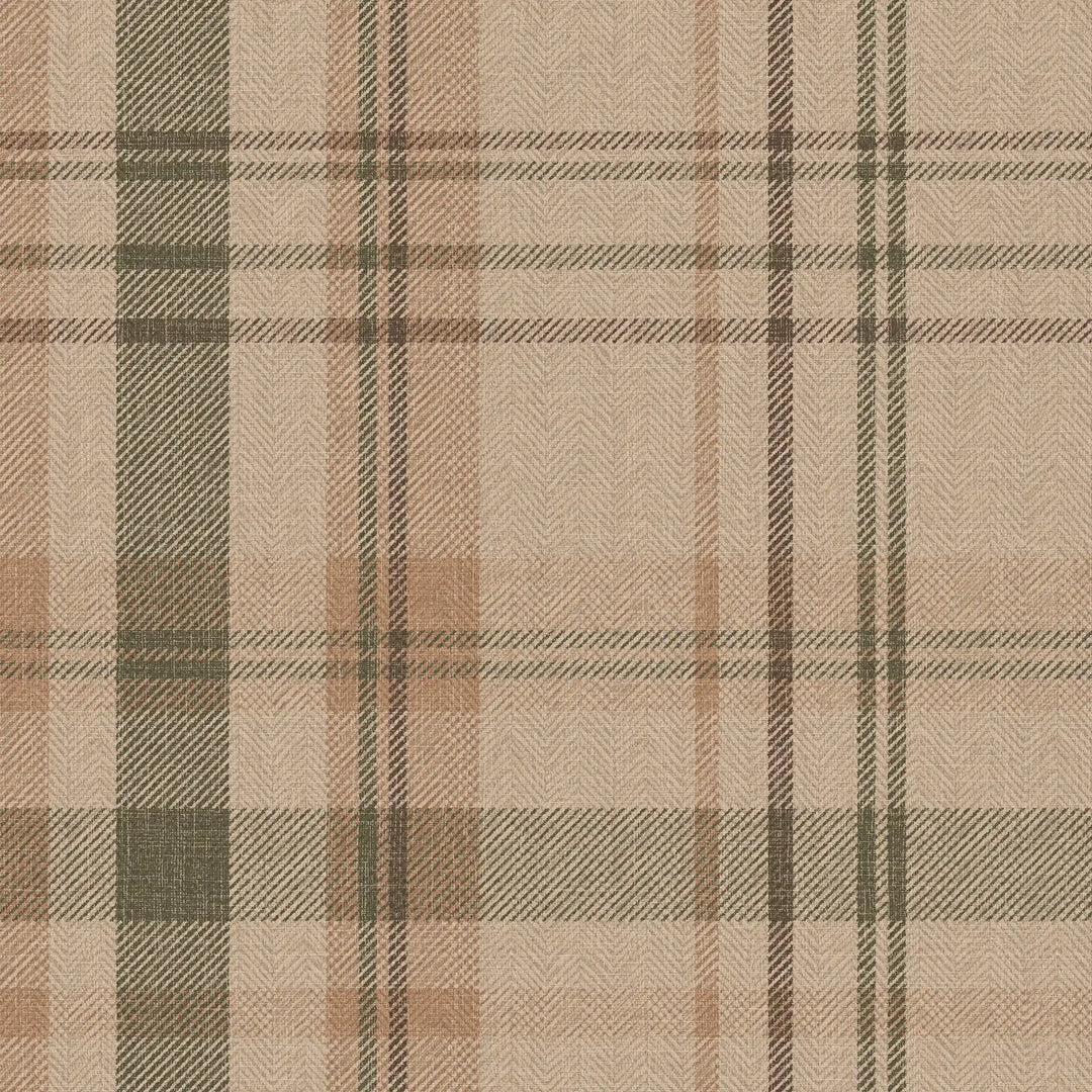 Royal Herringbone Tartan Wallpaper in Camel, Whiskey and Peat