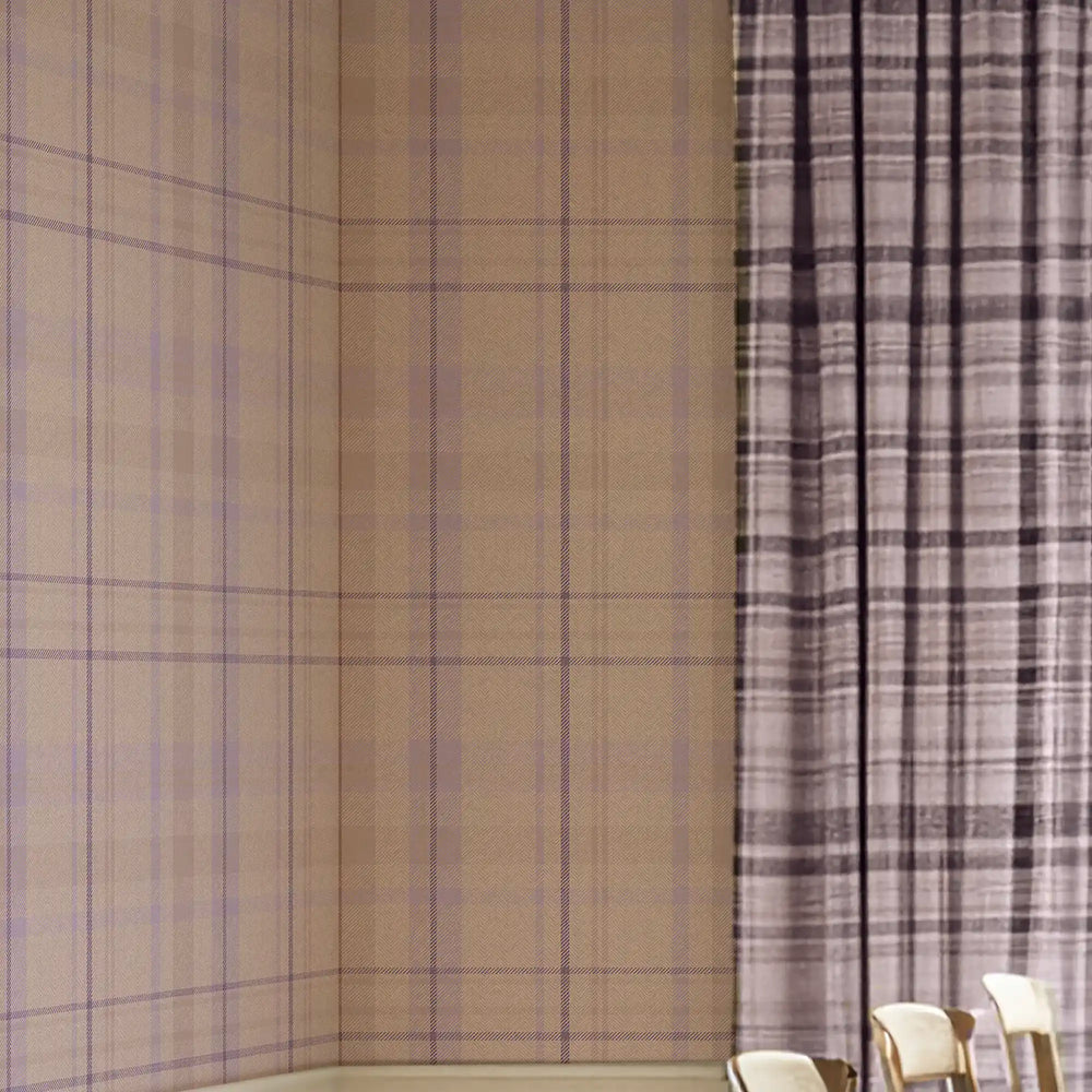 Royal Herringbone Tartan Wallpaper in Lavender, Beige and Plum