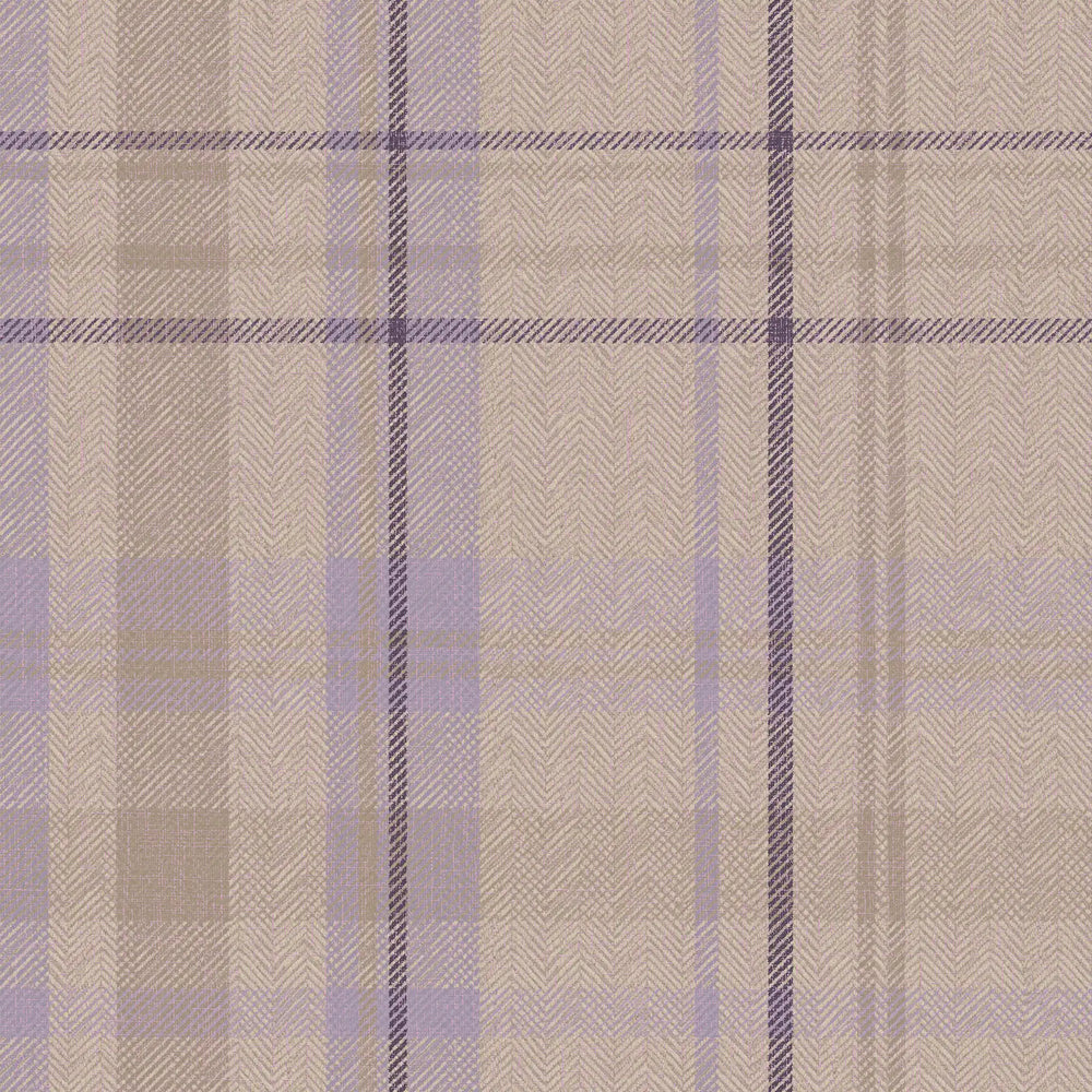 Royal Herringbone Tartan Wallpaper in Lavender, Beige and Plum