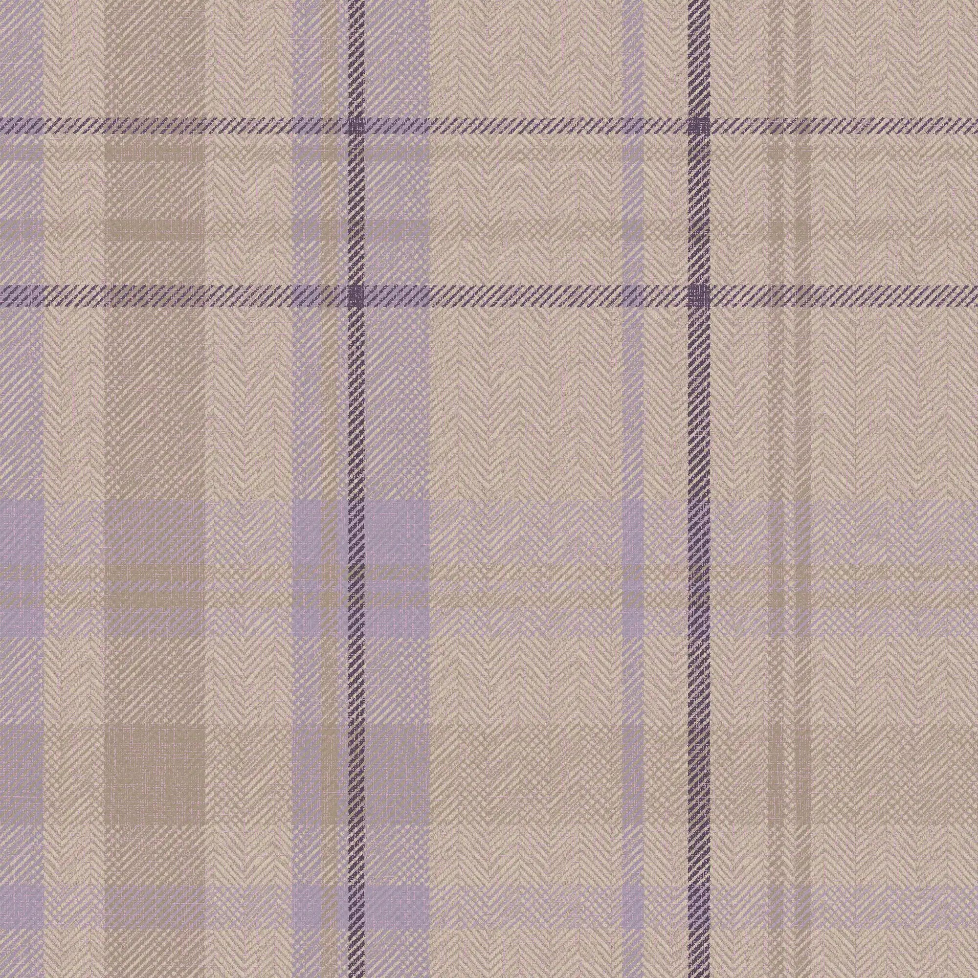 Royal Herringbone Tartan Wallpaper in Lavender, Beige and Plum