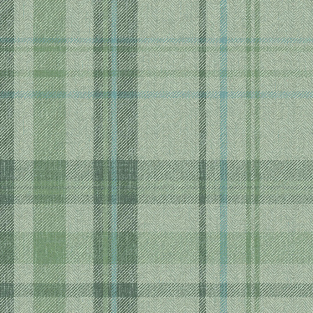 Royal Herringbone Tartan Wallpaper in Sage, Green and Turquoise