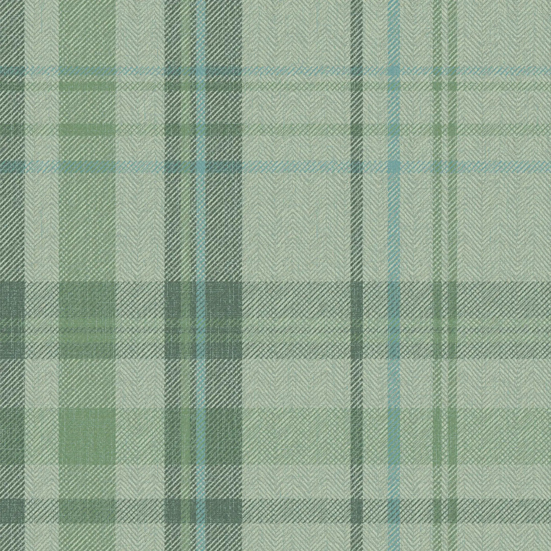 Royal Herringbone Tartan Wallpaper in Sage, Green and Turquoise