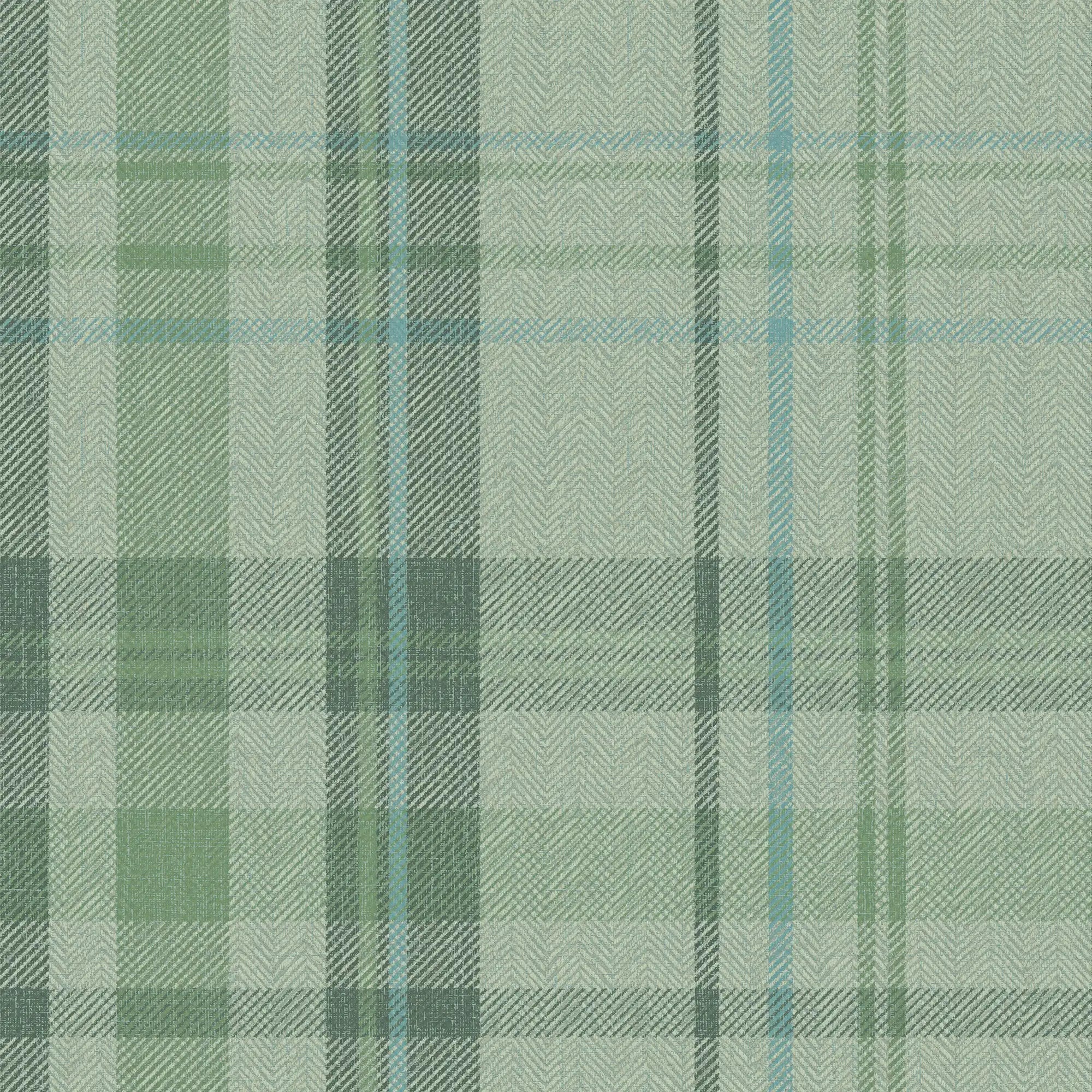 Royal Herringbone Tartan Wallpaper in Sage, Green and Turquoise