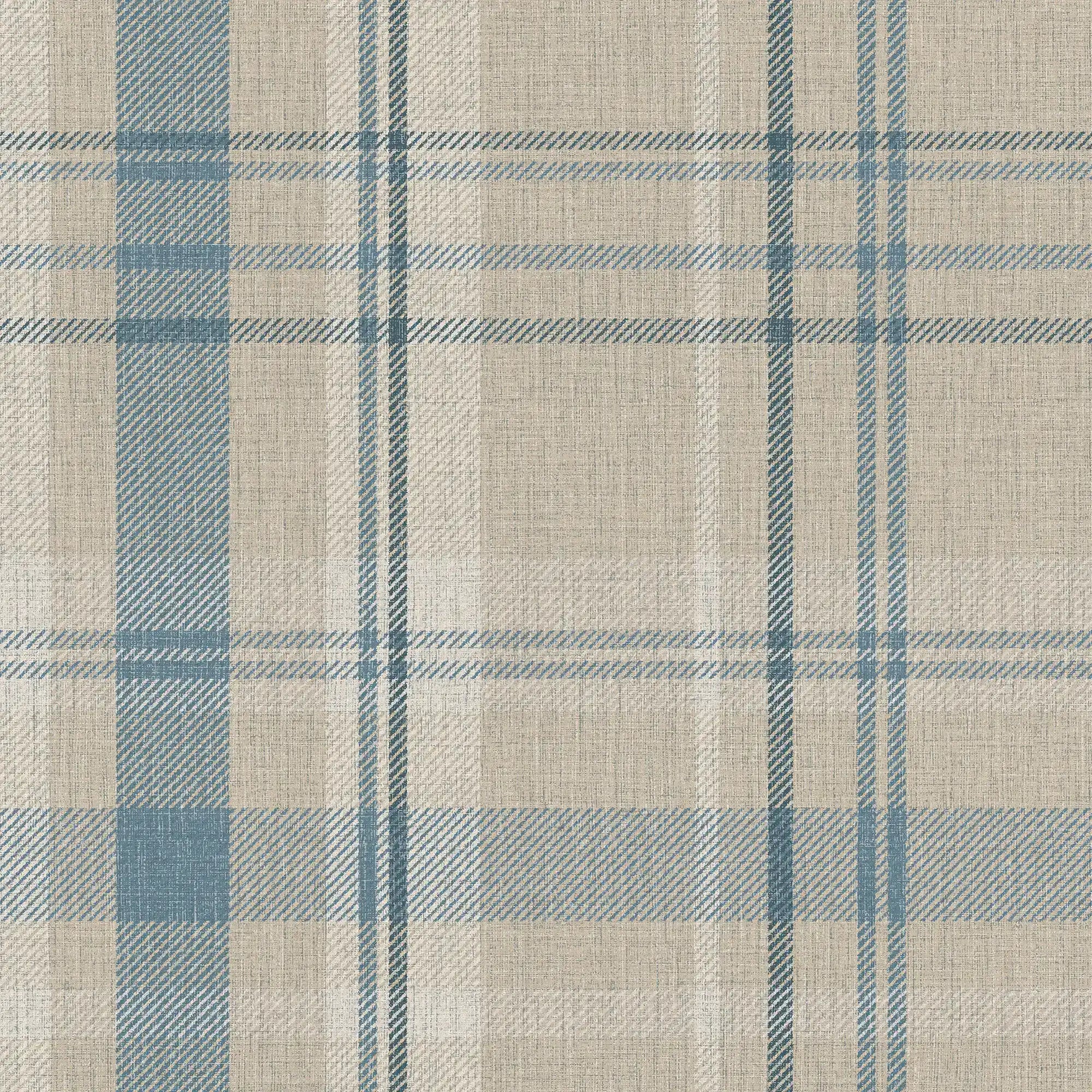 Royal Tartan Wallpaper in Beige, Soft Teal and Cream