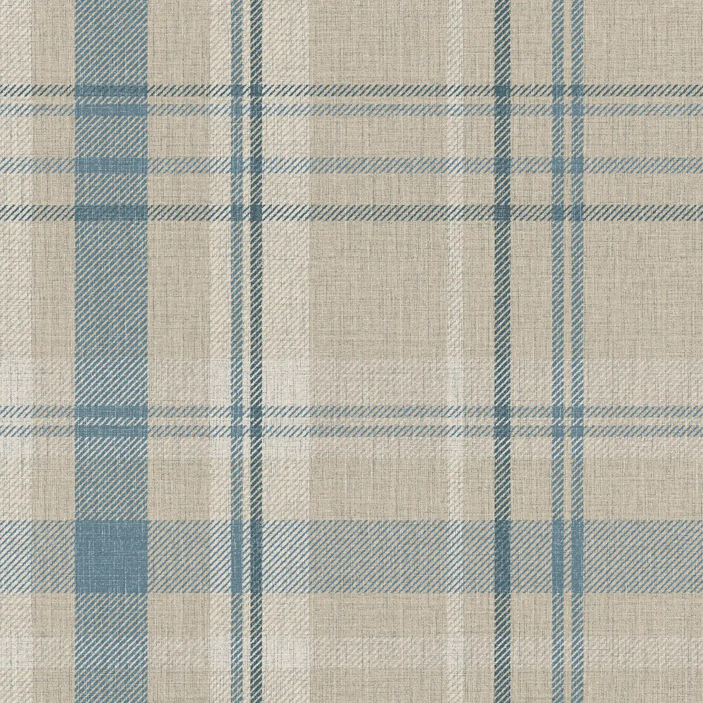 Royal Tartan Wallpaper in Beige, Soft Teal and Cream