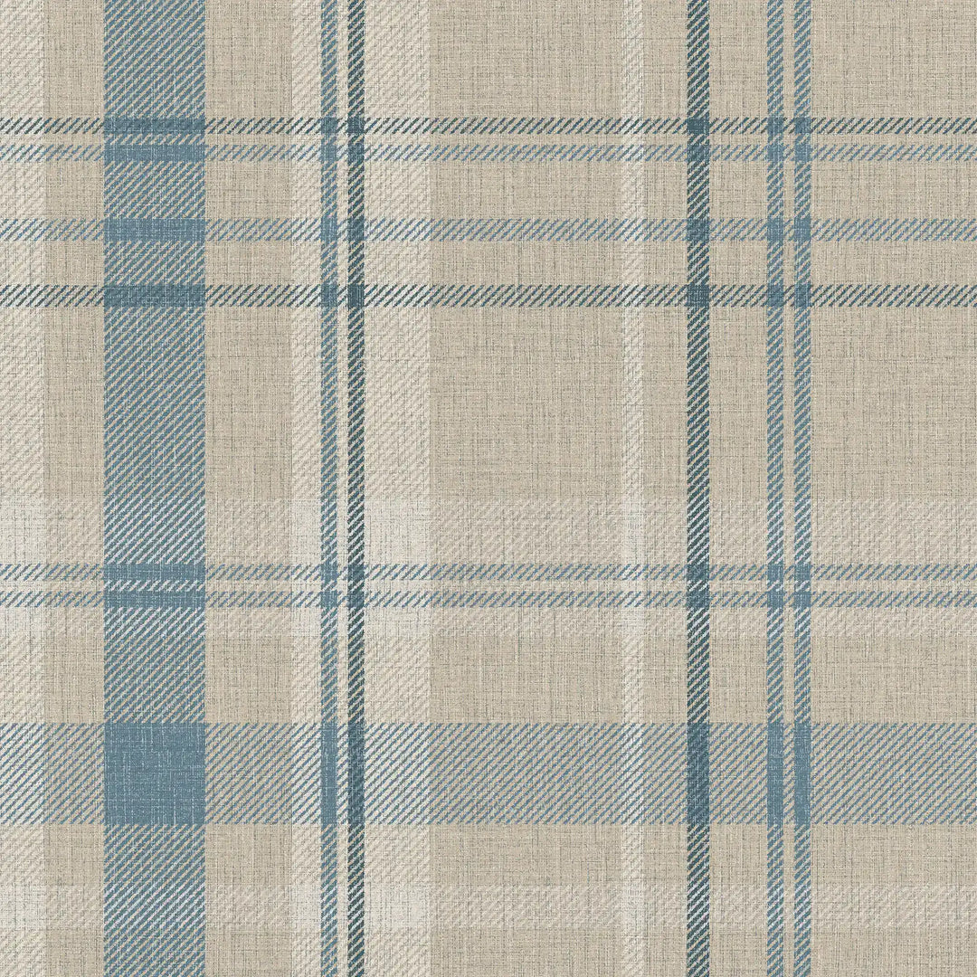 Royal Tartan Wallpaper in Beige, Soft Teal and Cream