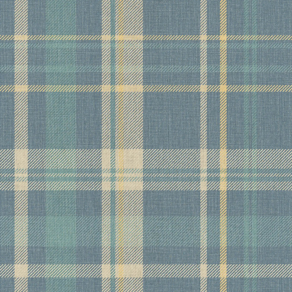 Royal Tartan Wallpaper in Blue, Cream and Yellow