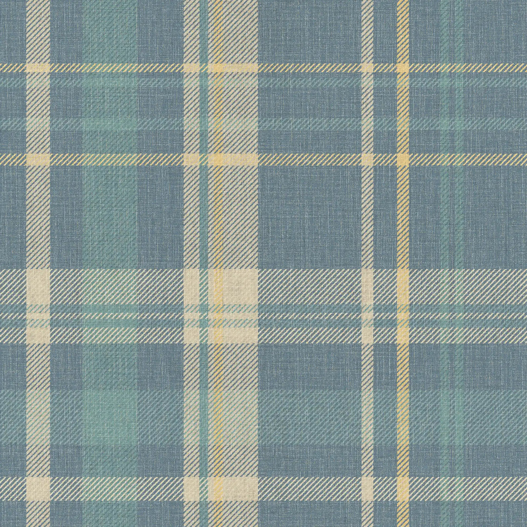 Royal Tartan Wallpaper in Blue, Cream and Yellow