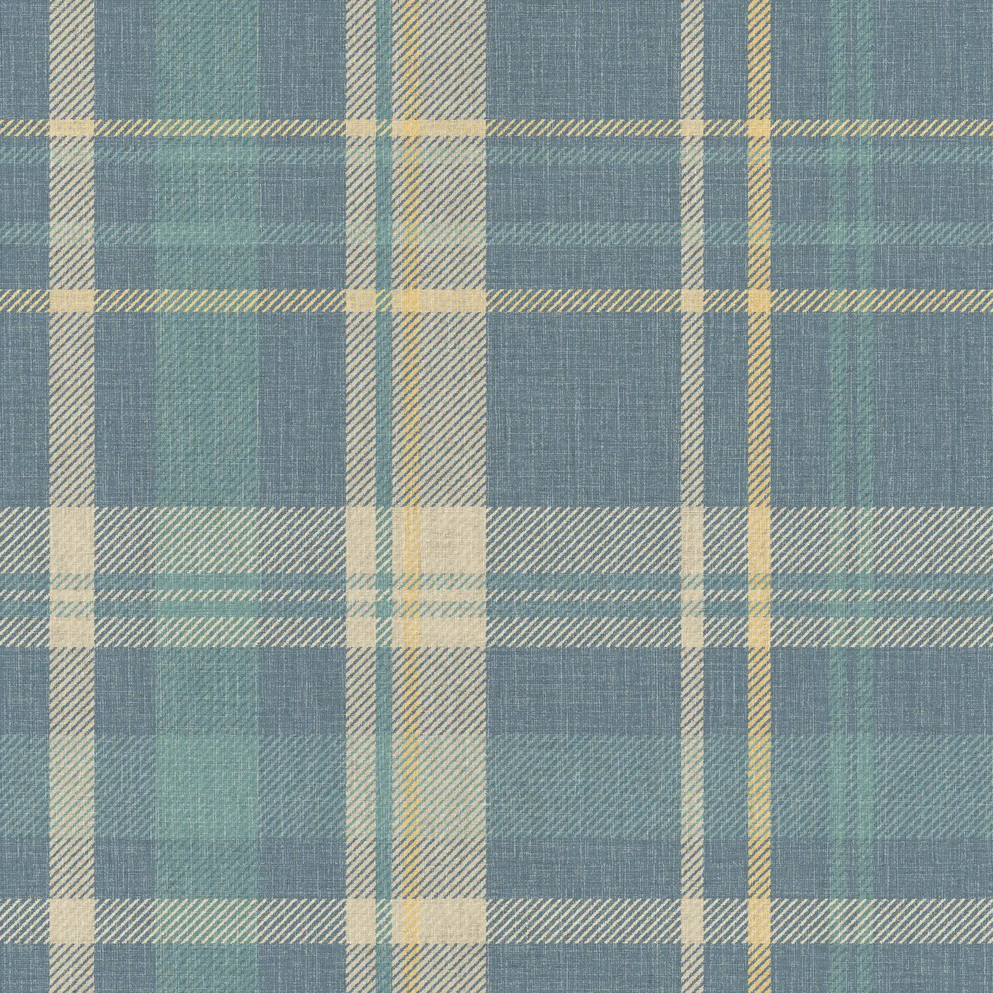Royal Tartan Wallpaper in Blue, Cream and Yellow