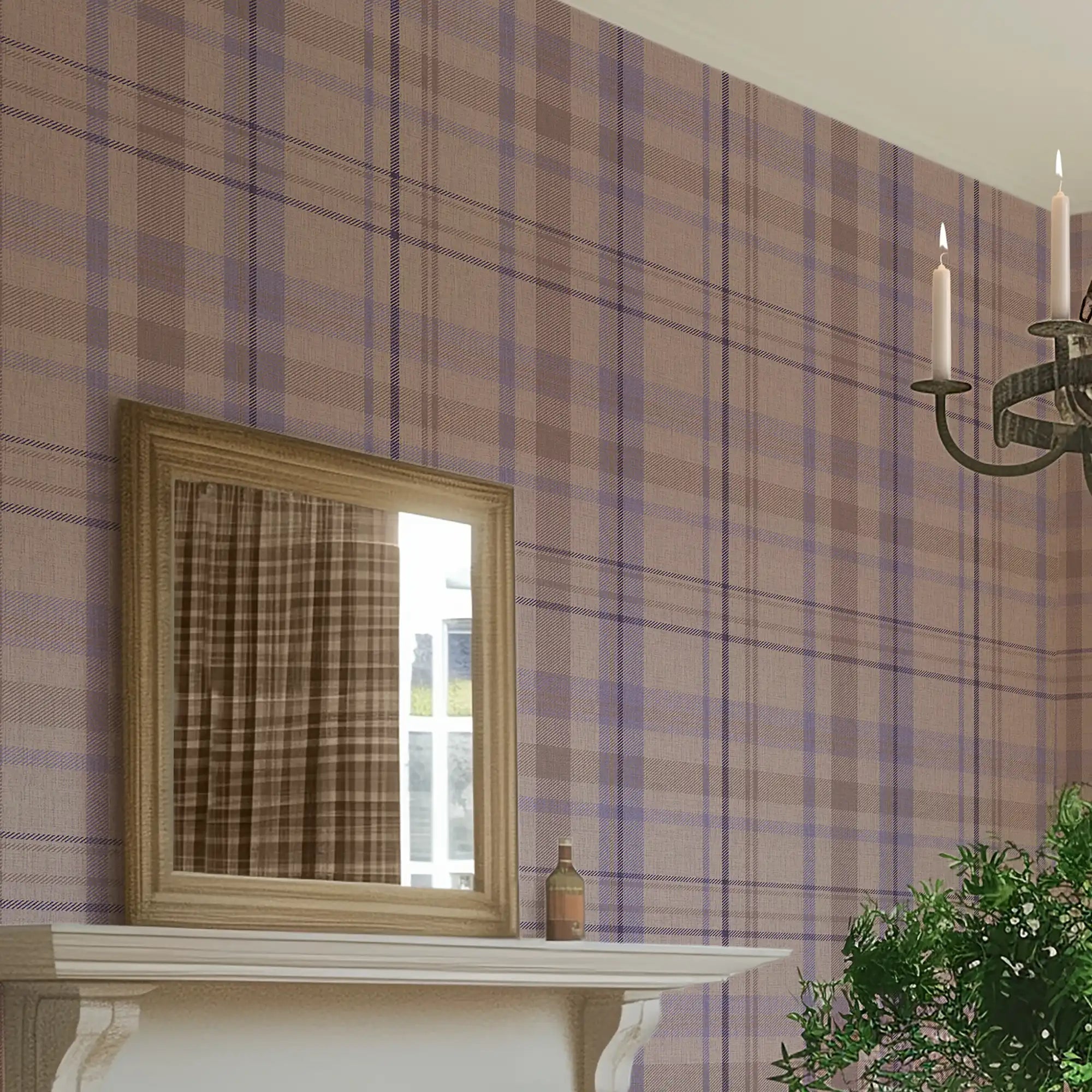 Royal Tartan Wallpaper in Lavender, Beige and Plum