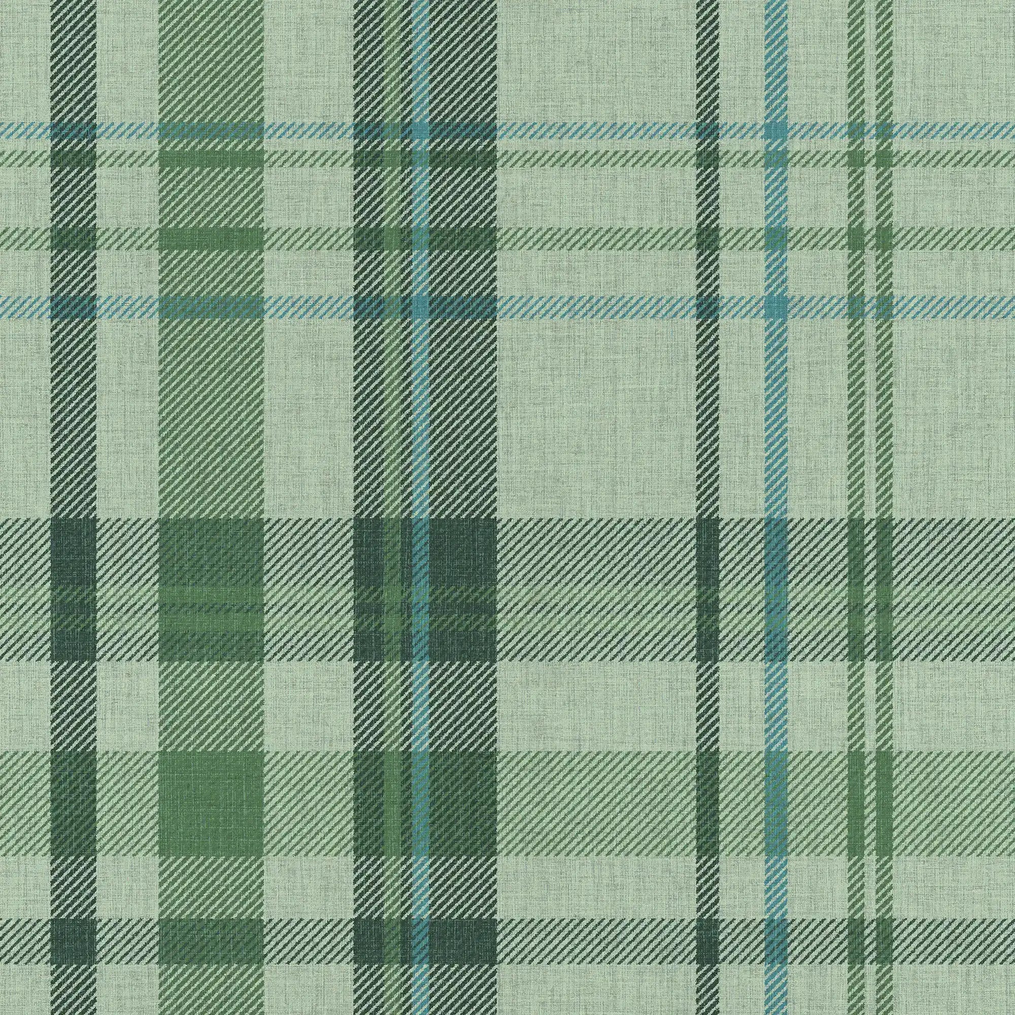 Royal Tartan Wallpaper in Sage, Green and Turquoise