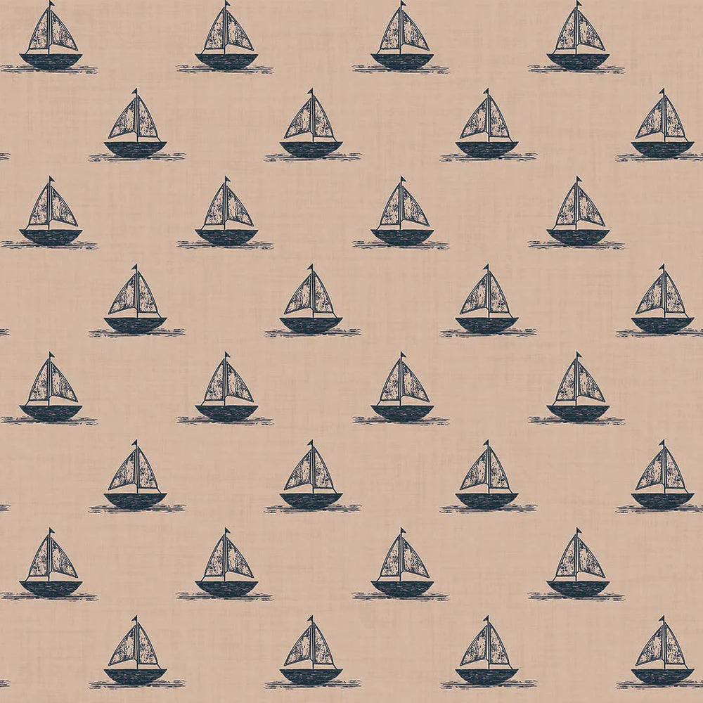 Sail Away Wallpaper in Classic Navy on Soft Spice