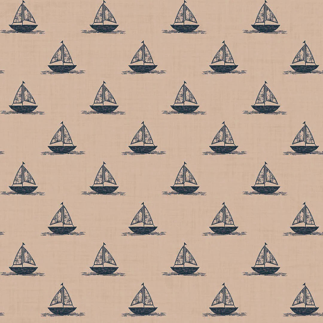 Sample of Sail Away Wallpaper in Classic Navy on Soft Spice