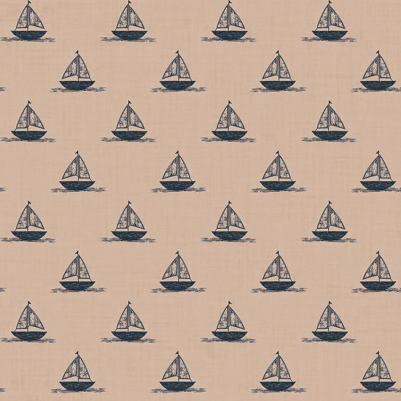 Sample of Sail Away Wallpaper in Classic Navy on Soft Spice