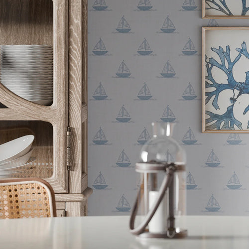 Sail Away Wallpaper in Cornflower Blue