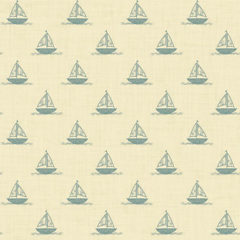 Sail Away Wallpaper in Teal on Lemon Meringue