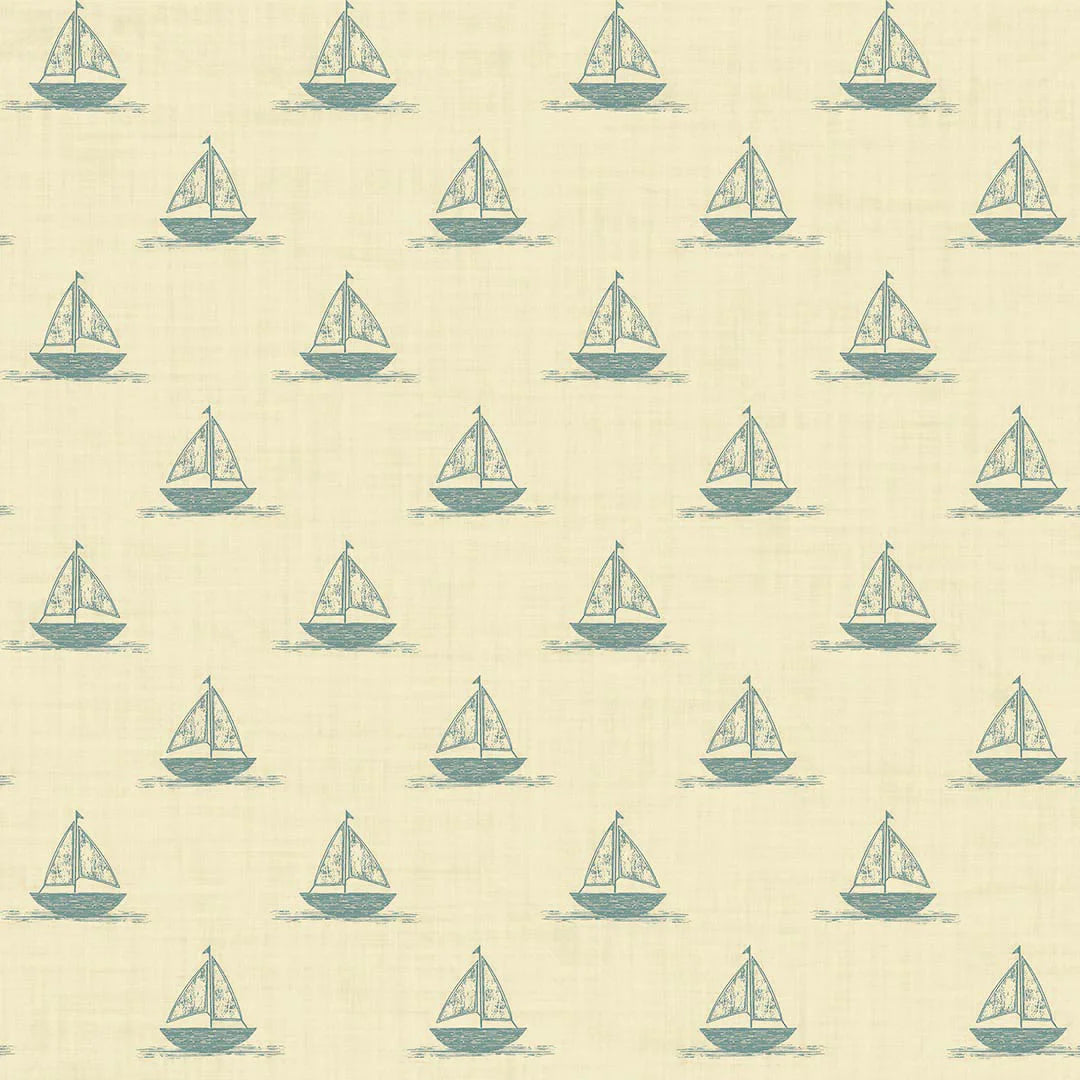 Sample of Sail Away Wallpaper in Teal on Lemon Meringue