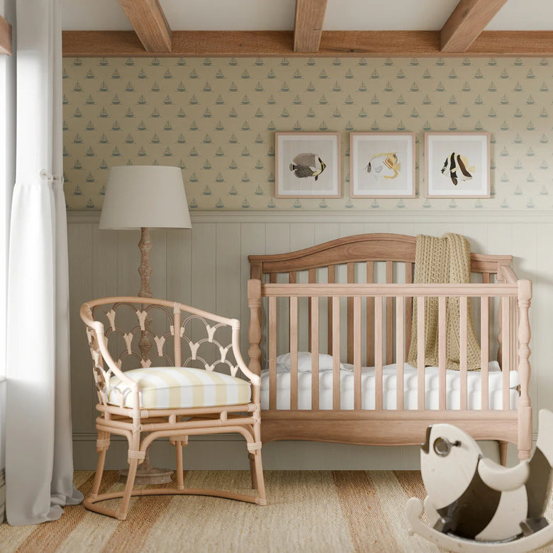 Sail Away Wallpaper in Teal on Lemon Meringue