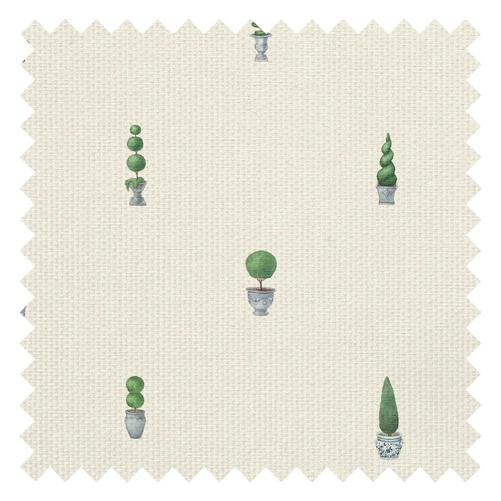 Sculpted Topiary Fabric in Greens on Parchment Cream