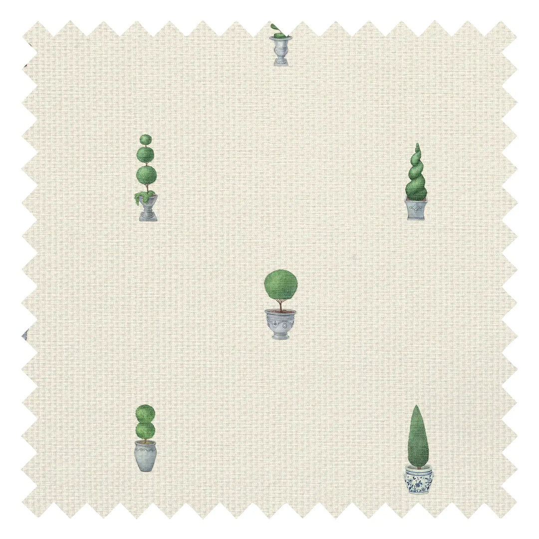 Sculpted Topiary Fabric in Greens on Parchment Cream
