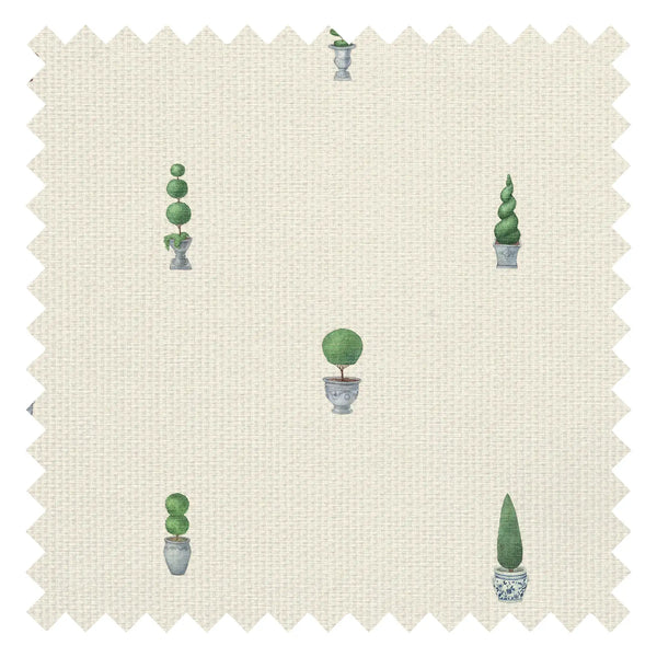 Sculpted Topiary Fabric in Greens on Parchment Cream
