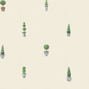 Sculpted Topiary Wallpaper in Greens on Parchment Cream