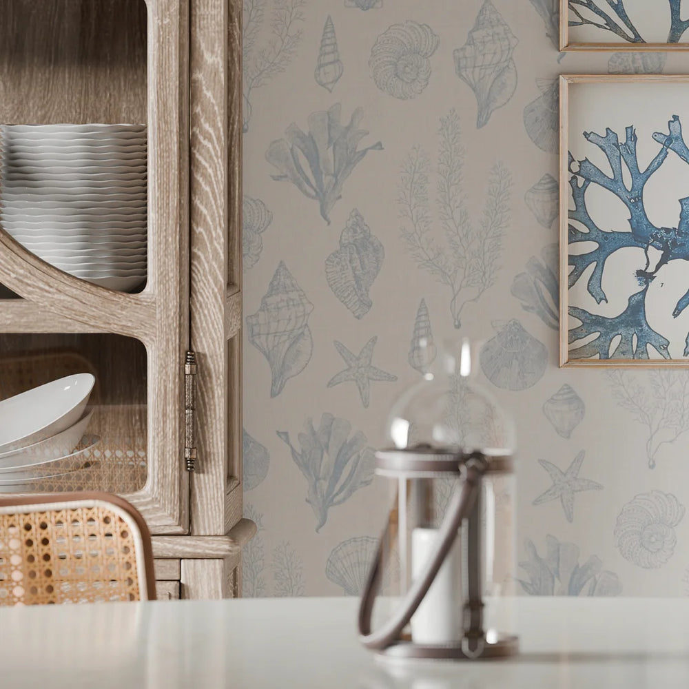 Seaside Stroll Wallpaper in Cornflower Blue
