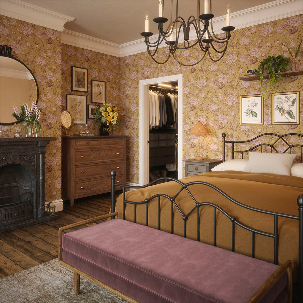 Serenity Wallpaper in Antique Gold and Fig