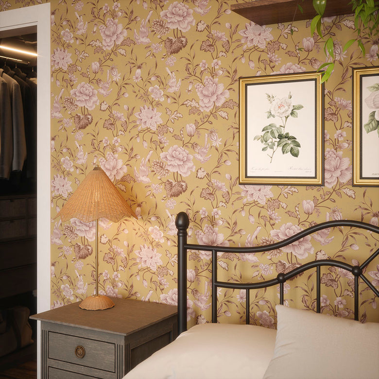 Serenity Wallpaper in Antique Gold and Fig