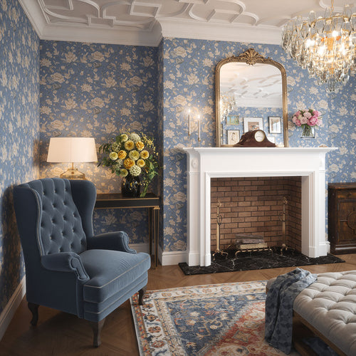 Serenity Wallpaper in Bluebell and Vintage Cream
