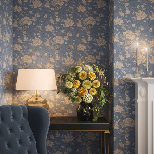 Serenity Wallpaper in Bluebell and Vintage Cream