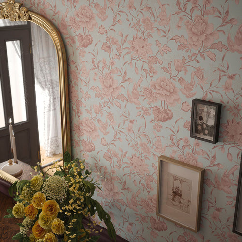 Serenity Wallpaper in Duck Egg and Sweet Pink