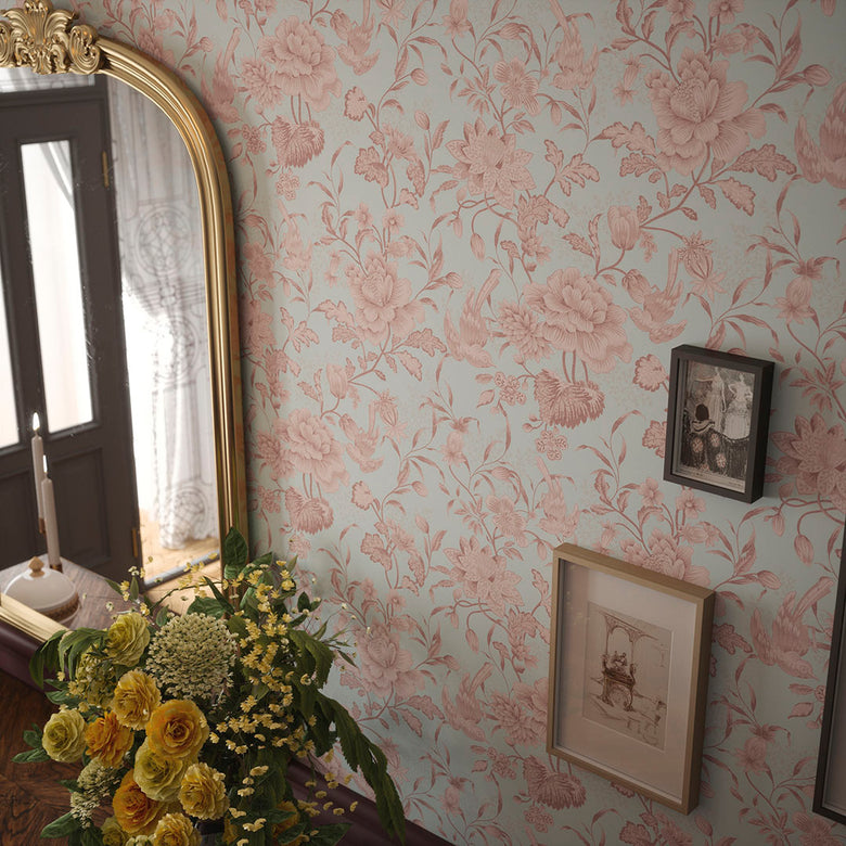 Serenity Wallpaper in Duck Egg and Sweet Pink