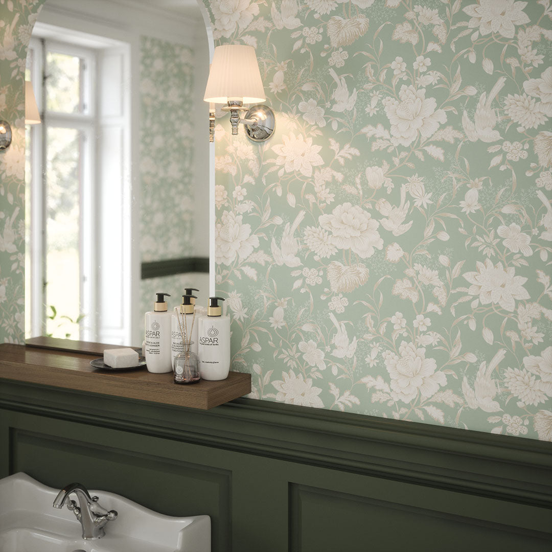 Serenity Wallpaper in Mint Sorbet and Vintage Cream