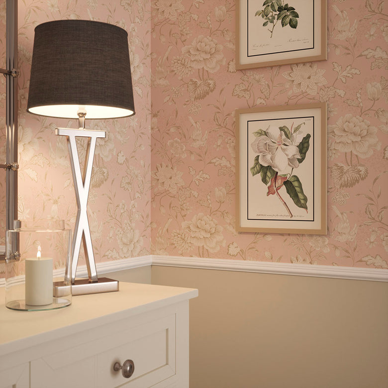 Serenity Wallpaper in Pink Parfait and Vintage Cream