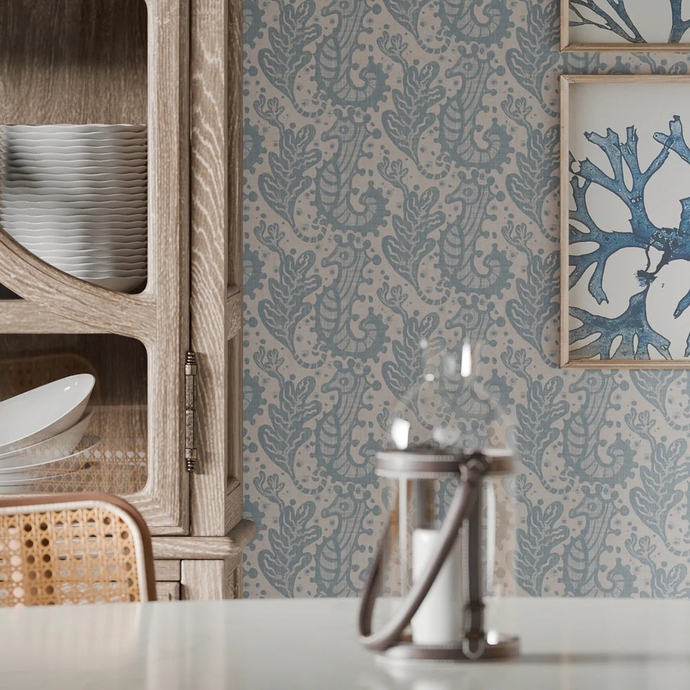 Shetland Seahorses Wallpaper in Cornflower Blue