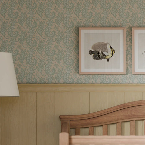 Shetland Seahorses Wallpaper in Duck Egg on Sand