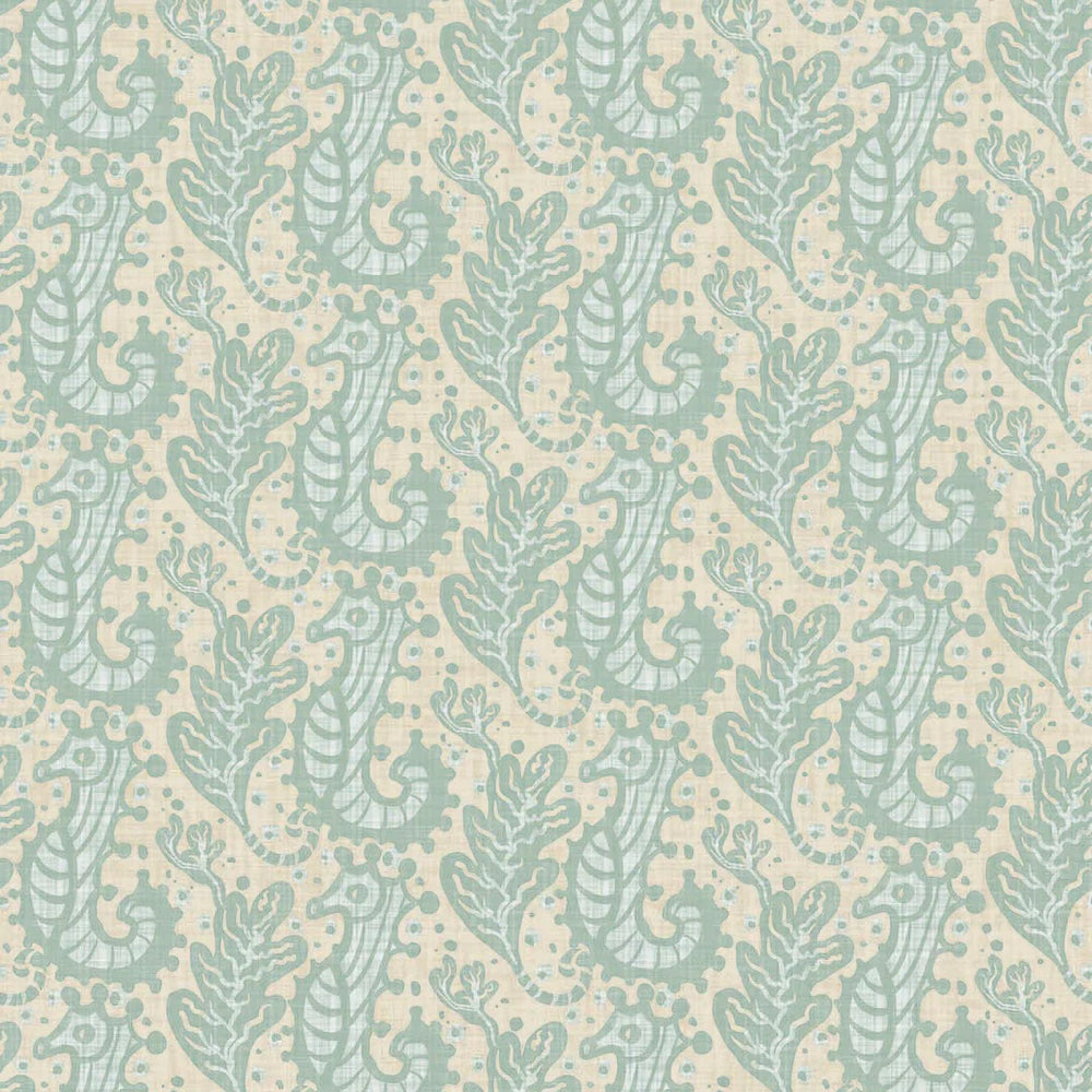 Shetland Seahorses Wallpaper in Duck Egg on Sand