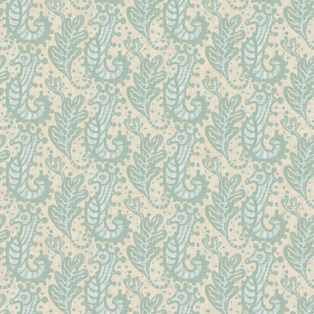 Shetland Seahorses Wallpaper in Duck Egg on Sand