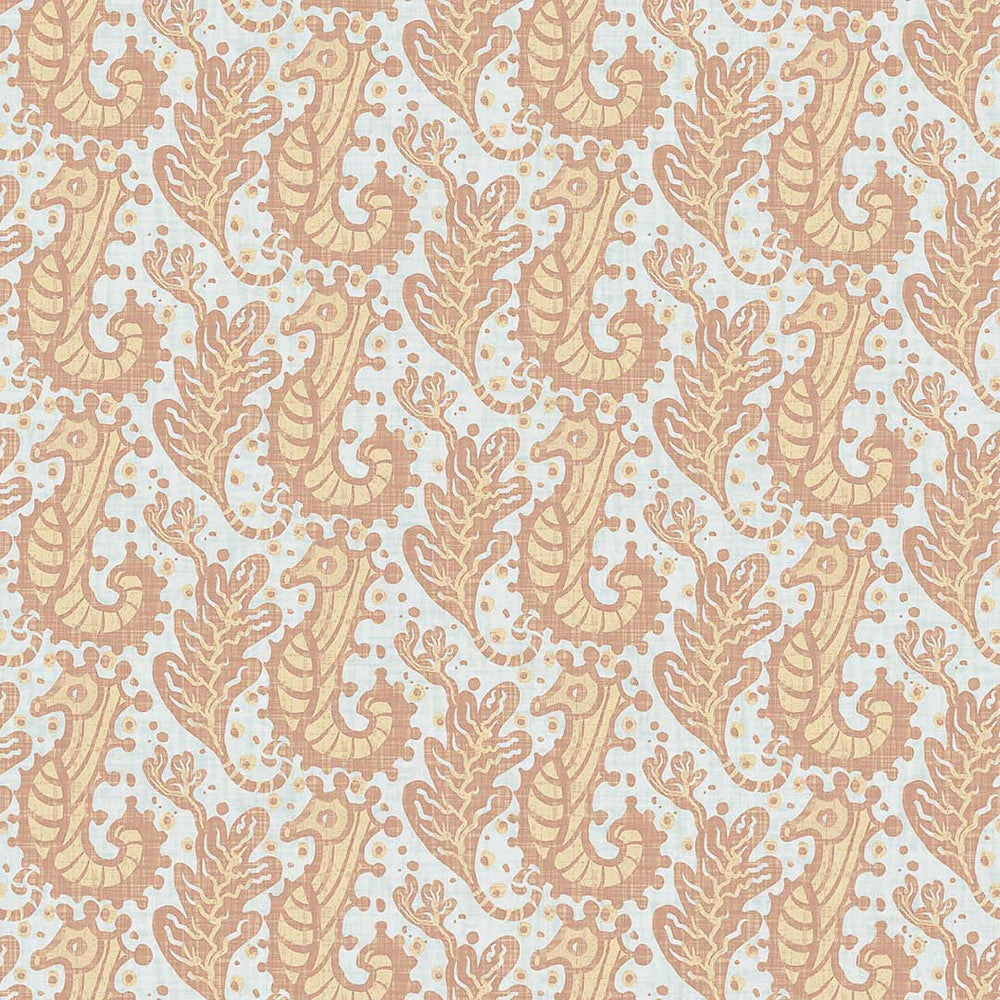 Shetland Seahorses Wallpaper in Lemon Meringue on Duck Egg